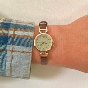 Y2K Rose Gold Quartz Watch with Taupe Leather Strap Unisex 8.5" New